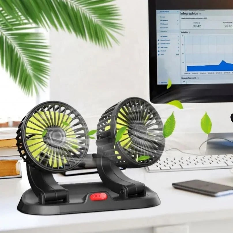 12v Car Dashboard cooling fan, dual head fan 360 degree rotation Fan for Cars